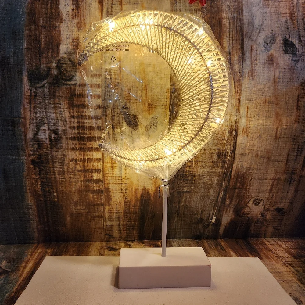 Celestial Decor Woven White Crescent Moon Table Lamp Whimsigoth Boho New Nursery